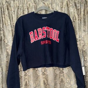 Champion Reverse Weave Barstool Sports Logo Cropped Sweatshirt Navy Blue Medium